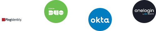 PingIdentity, CISCO DUO, Okta, and onelogin by ONE IDENTITY icons